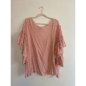 Cato Women's Pink & White Striped Ruffle Sleeve Top Size 26/28W